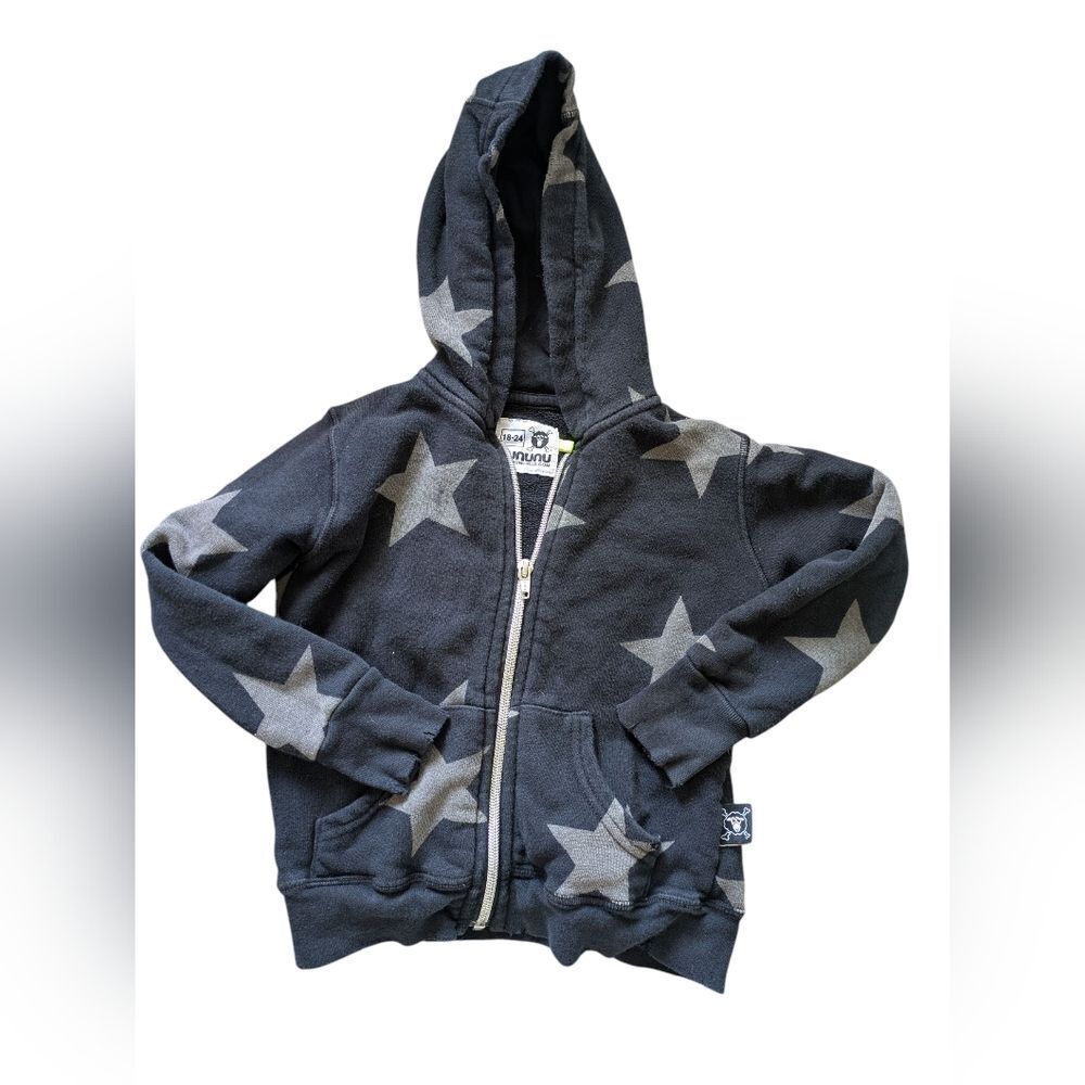 Nununu Zip Hoodie Star Sweatshirt Black Gray Star